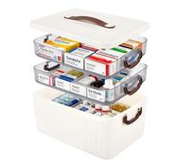 Eirolace Boite de Pharmacie, 3 Étages Boite Medicaments Rangement Portable Boîte à Pharmacie en Plastique Transparent Visible avec Poignées Grande Boite de Rangement Medical, 31,5 x 22 x 24,5 cm