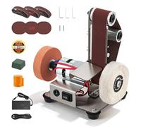 Eirolace Ponceuse à Bande Stationnaire 4-en-1, Affûteur et Polisseuse Multifonction, 9000 RPM, 7 Vitesses + Marche AV/Arr, Corps en Acier Inoxydable 304, Anti-Vibrations, Set d’Accessoires Inclus