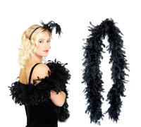 EIROVYA 120 cm de Long Boa Moelleux Plumes de Dinde Mardi Gras Boas de Plumes pour Idées de Fête Preppy Mariage DIY Artisanat Robe de Danse Accessoire Costume D'Halloween Décoration, Noir, 1 pièce