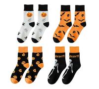 EIROVYA 4 Paire squelette chauve souris chaussette aimantée，Chaussettes colorées citrouille d'halloween，Chaussettes fantaisie effrayante pour fête