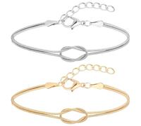 EIROVYA Bracelet Couple， Bracelet à Crémaillère Infini en Chaîne Serpent, Bracelet 14K, Réglable en Or et en Argent, Adapté pour les Couples d'Amitié et de Relations, Bracelet de Chevet, 2 pièce