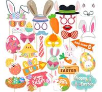 EIROVYA EIR 30 Pcs Accessoires de Photomaton pour Fête Anniversaire Mariage Bal Disco Mardi Gras,Décorations de Pâques,Kit Photobooth,Déguisement Lapin,Oreilles de Lapin