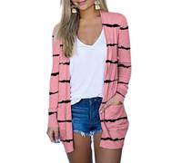 EIRUKON Gilet Femme Long Cardigan Léger Ouverte Devant Manteau Printemps Et Été Cardigan avec Poches Manches Longues Décontracté Veste,Rose,XL