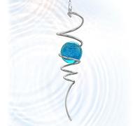 Eiryhope Boule à vent avec queue en spirale et orbe en verre bleu Illusion visuelle captivante en rotation et stabilisateur de vent Décoration de jardin rotative à suspendre 33 cm