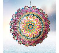 Eiryhope Moulin à vent en forme de fleur de mandala, ciel étoilé, en métal cinétique découpé au laser, sculpture de vent 3D à suspendre, pour jardin, terrasse et cour, décoration d'extérieur - 30,5 cm