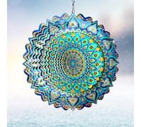 Eiryhope - Moulin à Vent Mandala Paon - Moulin à Vent en Acier Inoxydable découpé au Laser, Sculpture cinétique 3D à Suspendre, décoration de Jardin en métal antirouille, Cadeau Unique pour Femmes