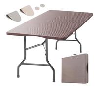 Eiryss Table Pliante Extérieur 180x70cm, Table Pliable Jardin pour 8 Personnes, Marron avec Plateau Plastique Effet Rotin & Cadre Métal, 150 kg, 3 Verrous Sécurité, Table de Buffet pour Jardin Balcon