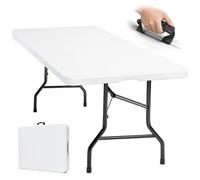 Eiryss Table Pliante Extérieur 180x74cm, Table Pliable Jardin pour 8 Personnes, Blanc avec Plateau Plastique & Cadre Métal, Capacité 150 kg, 3 Verrous Sécurité, Table de Buffet pour Jardin Balcon