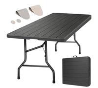 Eiryss Table Pliante Extérieur 180x74cm, Table Pliable Jardin pour 8 Personnes, Noir avec Plateau Plastique Effet Bois & Cadre Métal, 150 kg, 3 Verrous Sécurité, Table de Buffet pour Jardin Balcon