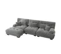 eisaro Canapé-lit modulaire en forme de L 3 places avec 1 ottoman - Canapé nuage chenille Boneless, fonction couchage & 4 coussins, différentes couleurs, 313 x 145 x 81 cm