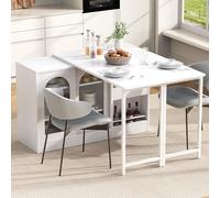 eisaro Îlot de cuisine avec plateau de table extensible rotatif à 360° - Table de bar avec porte coulissante en verre, buffet avec espace de rangement, bar de maison et chariot de cuisine pour petites