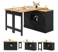 eisaro Table de bar 180 cm avec fonction extensible 120-180 cm - îlot de cuisine multifonction avec plan de travail, portes coulissantes en verre et roulettes - Bar de maison, chariot de cuisine et