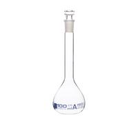 Eisco Labs - Fiole volumétrique classe A de 100 ml, douille 14/23, bouchon creux hexagonal, verre borosilicate, impression bleue, certifiée ISO 1042, préparation précise de solution, chimie analytique