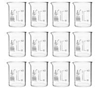 Eisco Labs Lot de 12 béchers 10 ml - ASTM - Forme basse avec bec - Graduations blanches - Verre borosilicate 3.3