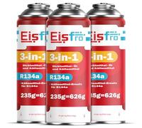 Eisfro 3-en-1 - Gaz Réfrigérant R134a De Substitution pour Climatisation Auto avec Huile Et Stop-Fuite - Lot De 3 Bouteilles 235 g - Climatisation Camping-Car - ECO