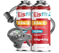 Eisfro - 3-En-1 R134a : Réfrigérant De Remplacement R134a + Flexible pour Climatisation avec Additif d'Étanchéité et Huile - Bouteille De Gaz 2 x 235 G - Climatisation De Camping-Car - ECO