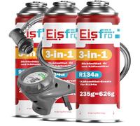 Eisfro - 3-En-1 R134a : Réfrigérant de Remplacement R134a + Flexible pour Climatisation avec Additif d'Étanchéité et Huile - Bouteille de Gaz 3 x 235 G - Climatisation de Camping-Car - ECO