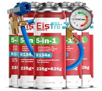 Eisfro 5-en-1 - 5X Réfrigérant R134a + Tuyau 235 g Chaque Boîte pour Climatisation Auto avec Huile, Stop-Fuite, Traceur UV Et Déshydratant - Protège Le Compresseur