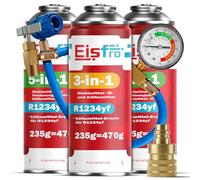 Eisfro - Kit Climatisation R1234yf - 1x 3en1 + 2X Fluide Réfrigérant 5en1 en Bouteilles avec Huile, Scellant, Colorant UV et Déshydratant - avec Tuyau et Adaptateur YF