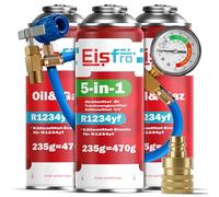 Eisfro - Kit Recharge Climatisation R1234yf - Fluide Réfrigérant 5en1 XL avec Huile, Scellant, Colorant UV et Déshydratant + 2X Gaz de Remplacement R1234yf avec Huile 235 g, Adaptateur et Tuyau