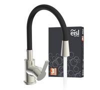 EISL Flexo NI186FLNIB Robinet d'évier de cuisine flexible en acier inoxydable/noir, bec haut avec tuyau doux au toucher, orientable à 360 degrés, économie d'eau