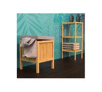 EISL BMBA02-WKBH Tabouret de salle de bain en bambou avec panier à linge, tabouret avec assise, meuble de salle de bain pour s'asseoir, marron clair, (l x H x P) : env. 39 x 52 x 39 cm