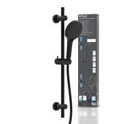 EISL STILO Ensemble de Douche avec Support Pommeau de Douche, 3 Fonctions | Barre 70 cm, flexible de douche avec pommeau 3 fonctions, support douchette, raccord 1/2", joint économiseur d'eau, noir