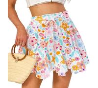 Eisnnu Mini Jupe Femme Jupe Courte en Mousseline à Volants Taille élastique et Doublure Sexy Floral Leopard Skater Skirt (FR/ES, Alpha/Lettres, M, Taille Normale, Taille Normale, Bleu poudré)