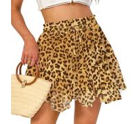 Eisnnu Mini Jupe Femme Jupe Courte en Mousseline à Volants Taille élastique et Doublure Sexy Floral Leopard Skater Skirt (FR/ES, Alpha/Lettres, S, Taille Normale, Taille Normale, Léopard)