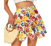 Eisnnu Mini Jupe Femme Jupe Courte en Mousseline à Volants Taille élastique et Doublure Sexy Floral Leopard Skater Skirt (FR/ES, Alpha/Lettres, L, Taille Normale, Taille Normale, Fleur Jaune)