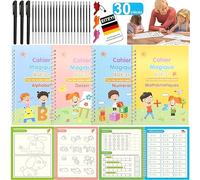 EITEYI 30PCS Cahier Ecriture Magique Français Kit-Livre Cahier Calligraphie Enfant Réutilisé-Cahier Magique Écriture avec 4 Manuels avec Rainures Premium +3 Stylo+20 Recharges+2 Correcteur de Prise