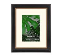 Eitida Cadre Décoratif, 20 x 25 cm ou 13 x 18 cm, Avec Passe-Partout, Baguette en bois Massif Noir avec Bordure Intérieure Dorée, Support de Table ou Mural, Verre Véritable