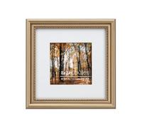 Eitida Cadre Photo Classique en Bois de 20x20 cm Style Galerie,Intérieur Orné de Perles, Passe-Partout pour Photo de 13 x 13 cm, Montage Mural ou de Table, Laiton Champagne Antique