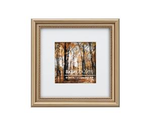 Eitida Cadre Photo Classique en Bois de 20x20 cm Style Galerie,Intérieur Orné de Perles, Passe-Partout pour Photo de 13 x 13 cm, Montage Mural ou de Table, Laiton Champagne Antique