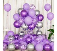 Eitolo Lot de 50 ballons violets argentés métallisés avec confettis pour filles, anniversaire, fête prénuptiale, anniversaire de mariage, enterrement de vie de jeune fille - 30,5 cm