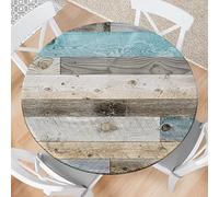 Eiuflka Nappe Ronde de Style Rustique à Texture de Bois - Élastique - Ajustée - pour intérieur et extérieur - Lavable et réutilisable - pour Cuisine, Pique-Nique, fête