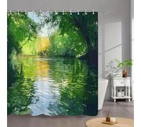 EIWAXU 1 Rideau de Bain Sunlit River - 110x220cm/Largeur x Hauteur Aménagement paysager impressionniste avec Eau miroitante et auvent Luxuriant pour Salle d'eau