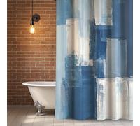 EIWAXU Ensemble Rideau de Douche à Motif de Blocs Abstraits Bleus, Rideau de Douche Lavable et imperméable avec Crochets, Rideaux de Salle de Bain 180x205cm/71x81in(WxH)