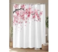 EIWAXU Rideau de Douche à Fleurs de Cerisier Roses, Motif pétales Classiques, en Tissu imperméable et Lavable, avec Crochets pour Salle de Bain 100x205cm/39x81in(Largeur x Hauteur)