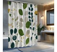 EIWAXU Rideau de Douche à Grand Motif de Feuilles Vertes et de Fleurs Jaunes - Décoration de Salle de Bain, Rideau de Bain Lavable en Machine avec Crochets pour Baignoire 107x205cm/42x81in(LXH)
