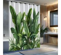 EIWAXU Rideau de Douche à Motif de bananiers tropicaux - Rideau de Douche en Tissu Lavable, orné de Feuilles Vertes éclatantes, avec Crochets. 180x205cm/71x81in(LXH)