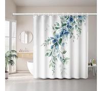 EIWAXU Rideau de Douche à Motif Floral Aquarelle Bleu-Vert, décoration de Salle de Bain avec Crochets en Plastique, Lavable en Machine 107x205cm/42x81in(LXH)