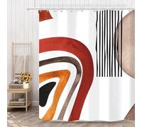 EIWAXU Rideau de Douche Abstrait Style Milieu du siècle, Lignes minimalistes, Rayures Modernes et Simples, Rouge orangé, Polyester imperméable, Salle de Bain 180x190cm/71x75in(Largeur x Hauteur)