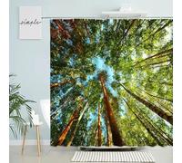 EIWAXU Rideau de Douche Arbre 140x220cm/Largeur x Hauteur Branche de forêt, Plante, Feuille, Ciel Bleu, Paysage Naturel, Photographie, décoration Murale de Salle de Bain avec Crochet, Polyester