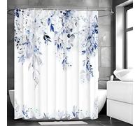 EIWAXU Rideau de Douche Bleu à Motif Feuilles d'eucalyptus, Rideaux de Salle de Bain décoratifs, Rideaux de Bain imperméables avec Crochets 90x150cm/Largeur x Hauteur