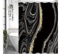 EIWAXU Rideau de Douche décoratif de Salle de Bain, Motif marbre Liquide Noir et Or, Motif Abstrait de Luxe 280x200cm/110x79in(Largeur x Hauteur)