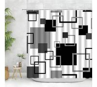 EIWAXU Rideau de Douche en Polyester imperméable à Motif géométrique carré Noir, Blanc et Gris, Style Moderne et Abstrait pour Salle de Bain. 178x178cm(LXH)
