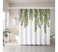 EIWAXU Rideau de Douche imprimé de Feuilles Vertes et de Fruits Jaunes, Style Art Moderne, avec Crochets en Plastique, pour la décoration de Salle de Bain. 205x180cm/81x71in(LXH)