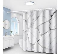 EIWAXU Rideau de Douche imprimé de Petits Cailloux Noirs et Blancs, en marbre Blanc à Motifs Gris, avec Crochets en Plastique, pour Salle de Bain. 200x210cm(LXH)
