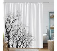 EIWAXU Rideau de Douche Minimaliste Noir et Blanc à Motif de Branches Nues - Grand Panneau carré pour Salle de Bain avec Crochets 205x180cm/81x71in(LXH)